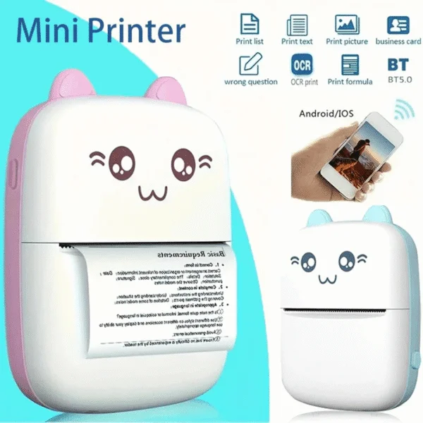 Mini Wireless Bluetooth Mobile Printer with USB Cable for Study/Android/iOS
