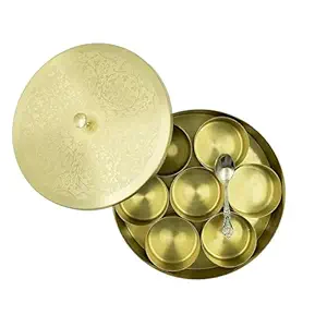 Brass Spice Box for Kitchen with 7 Containers and Small Spoon