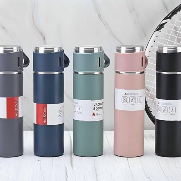 Vacuum Flask Set With Two Cup In Stainless Steel